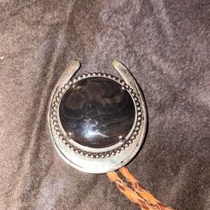 Silver and Black Onyx Horseshoe Bolo Tie